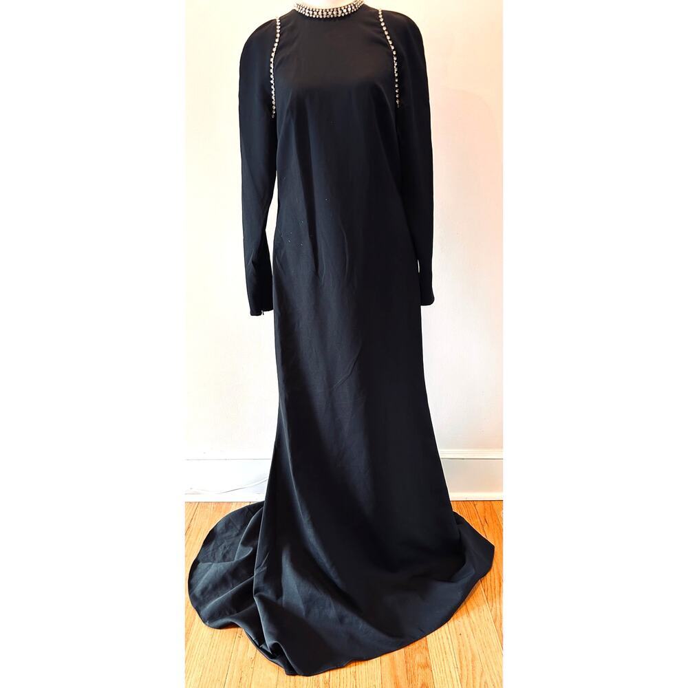 NWOT‎ IEENA for Mac Duggal Black Long Sleeve Gown with Rhinestone Detailing US 8
